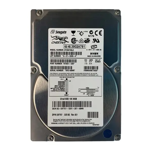 9T9001-039 Seagate 36.7GB Ultra-160 SCSI 10000 3.5-inch 4MB Hard Drive