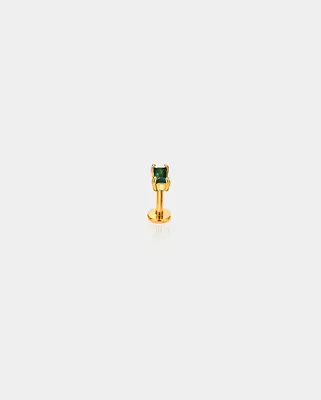 Rectangle CZ Threadless Push Pin Helix Stud - Green