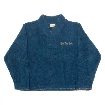 WRANGLER Horses Mens Jumper Blue V-Neck 90s Tight Knit XL