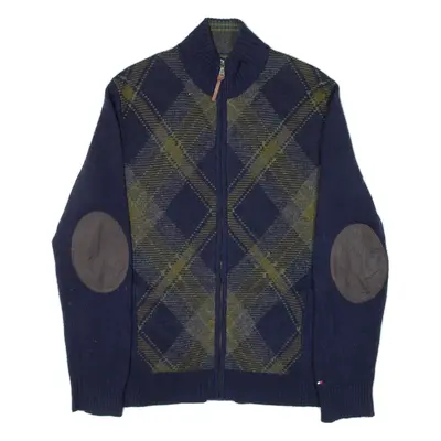 TOMMY HILFIGER Mens Jacket Blue Knit Wool Argyle L