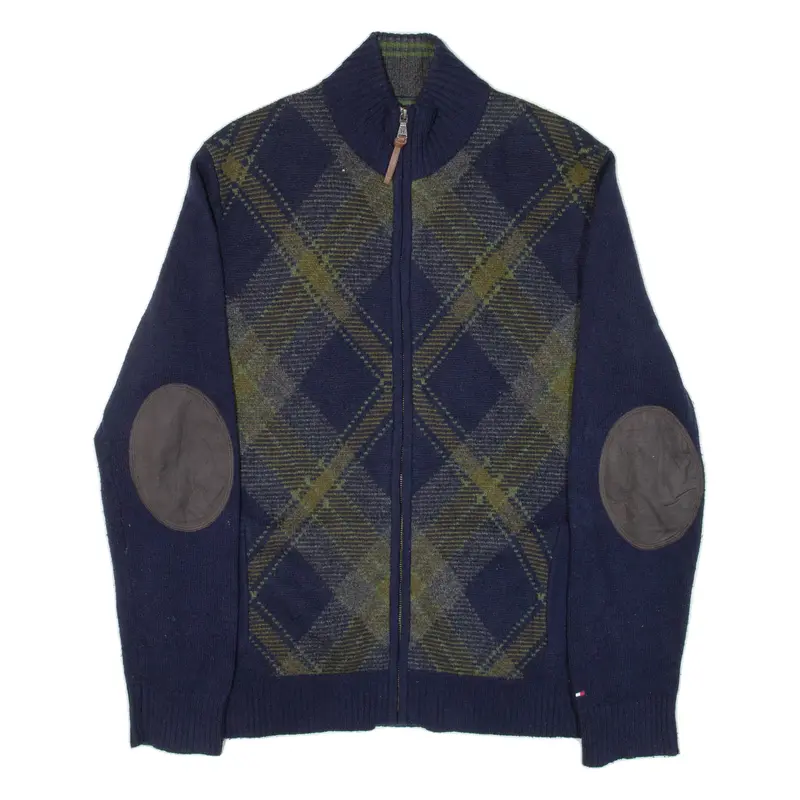 TOMMY HILFIGER Mens Jacket Blue Knit Wool Argyle L