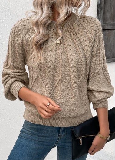 Modlily Long Sleeve Light Camel Round Neck Sweater - L