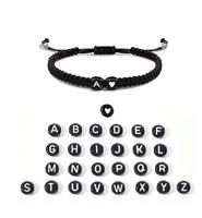 Initial Heart Bracelet - Black with Heart Charm, Adjustable Design, Suitable for Everyday Wear, Gift idea for significant oth...