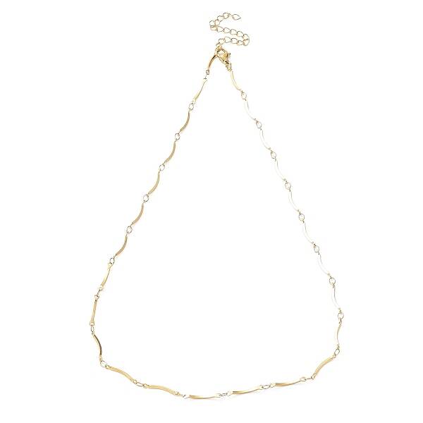Ion Plating(IP) 304 Stainless Steel Curved Bar Link Chain Necklaces