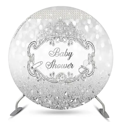 Aperturee Silver Crown Glitter Circle Baby Shower Backdrop | Baby Shower Arch Backdrop | Circle Party Backdrop | Circle Backg...