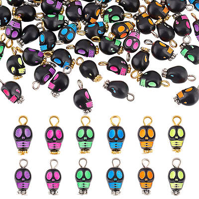 100Pcs 2 Colors Skull Acrylic Pendants