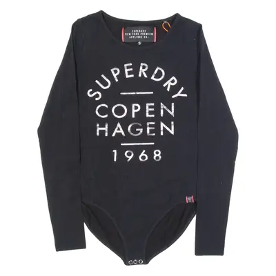 SUPERDRY Womens Bodysuit Black Long Sleeve S