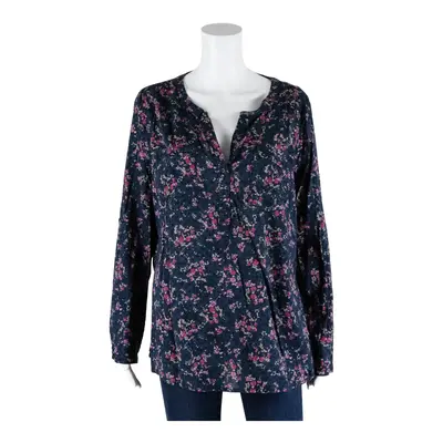 TOM TAILOR 1/4 Button Blouse Blue V-Neck Floral Long Sleeve Womens XL