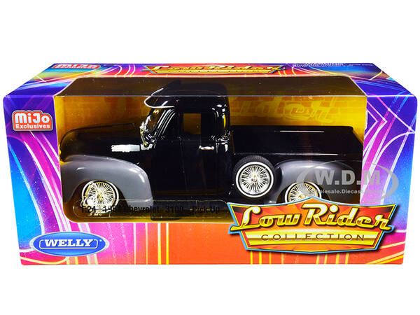 1953 Chevrolet 3100 Pickup Truck Black and Gray Low Rider Collection 1/24 Diecast Model Car by Welly