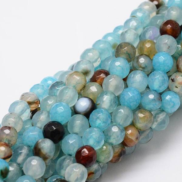 Faceted Natural Agate Round Beads Strands