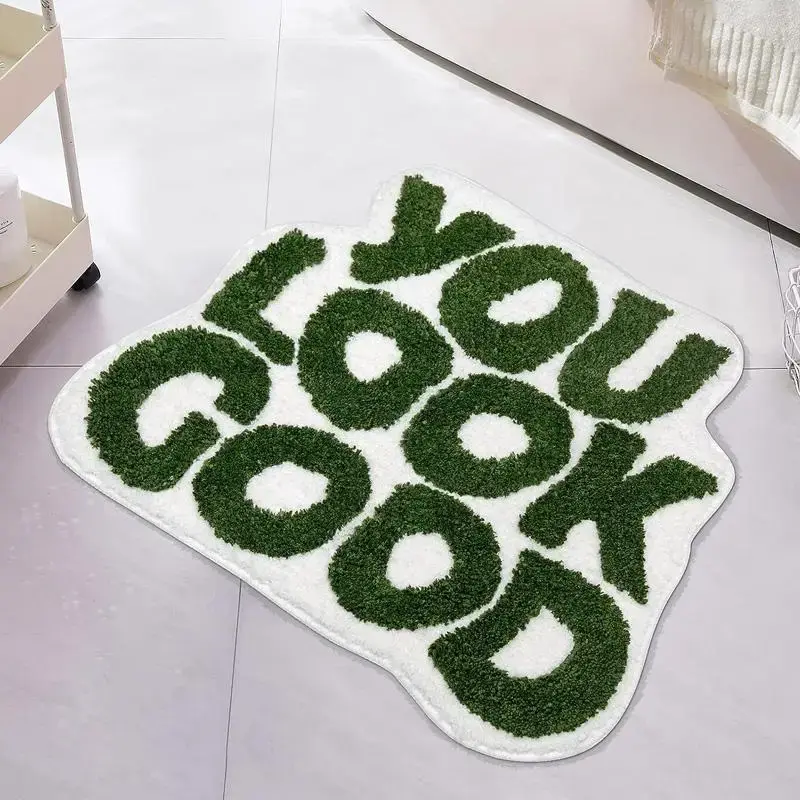Letter Slogan Bath Mat, 1 Count Christmas Decor Funny Cute Soft Room Decor Bath Rug, Slogan Graphic Rug, Washable Non Slip Sh...