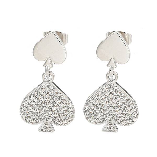 Spades Brass Pave Clear Cubic Zirconia Dangle Stud Earrings