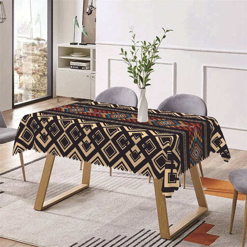 Red Gold Ethnic Pattern Design Rectangle Tablecloth - Aperturee