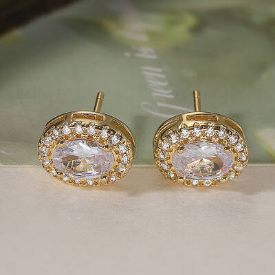Brass Micro Pave Clear Cubic Zirconia Stud Earrings