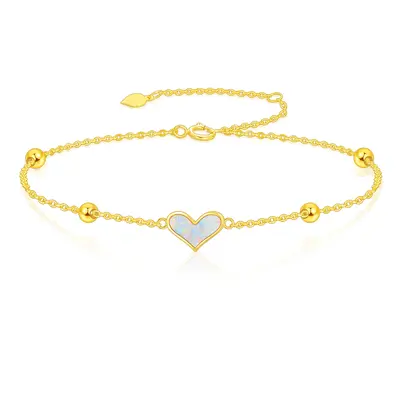 14K Gold Opal Bead & Heart Charm Bracelet