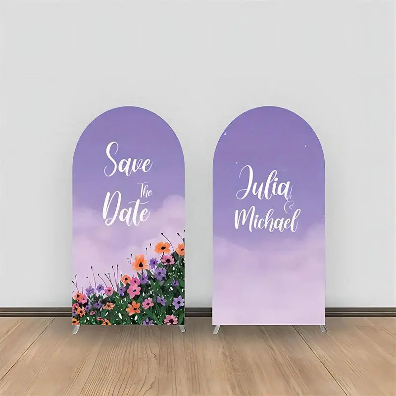 Aperturee Purple Sky Colors Floral Double Arch Backdrop Kit | Circle Arch Backdrop Diy | Diy Round Arch Backdrop | Wedding Ar...
