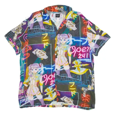 TERRANOVA Animation Print Mens Shirt Blue Crazy Pattern M