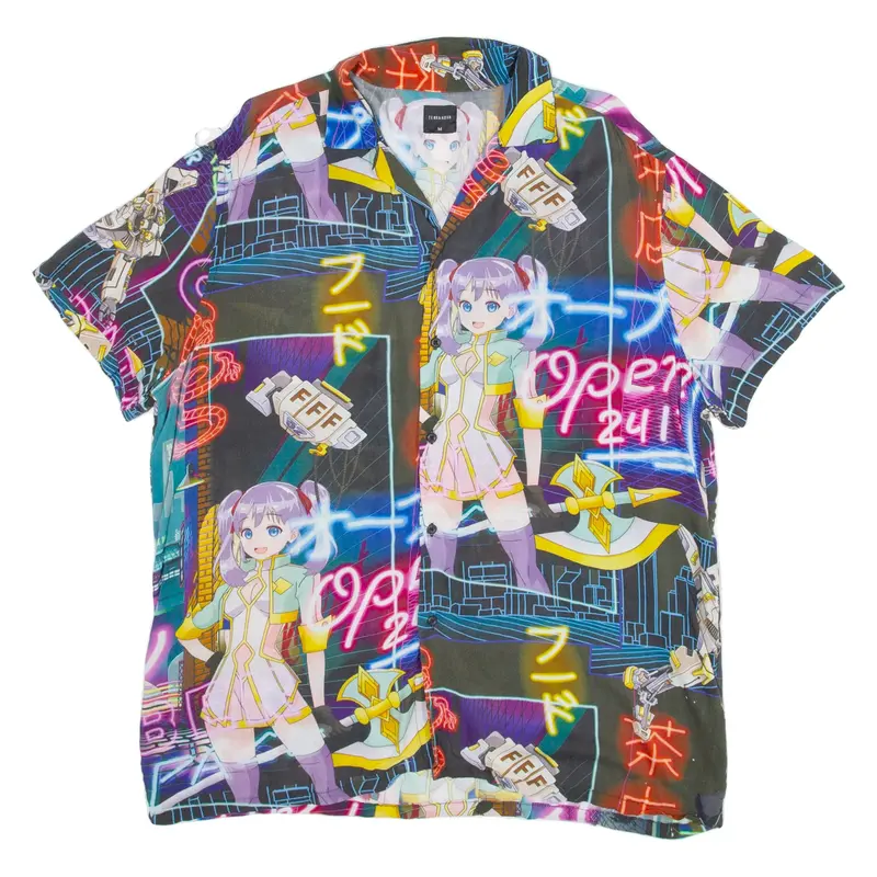 TERRANOVA Animation Print Mens Shirt Blue Crazy Pattern M