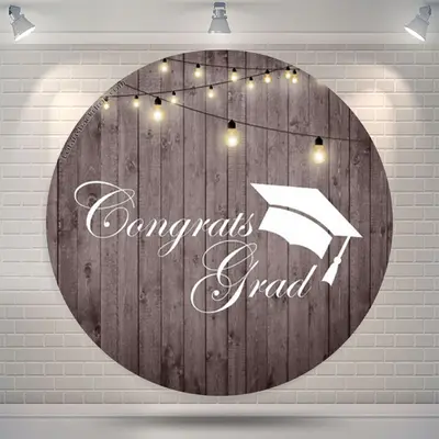 Aperturee Vertical Wooden Lights Circle Congrats Grad Backdrop | Custom Graduation Backdrop | Graduation Photo Backdrop | Gra...
