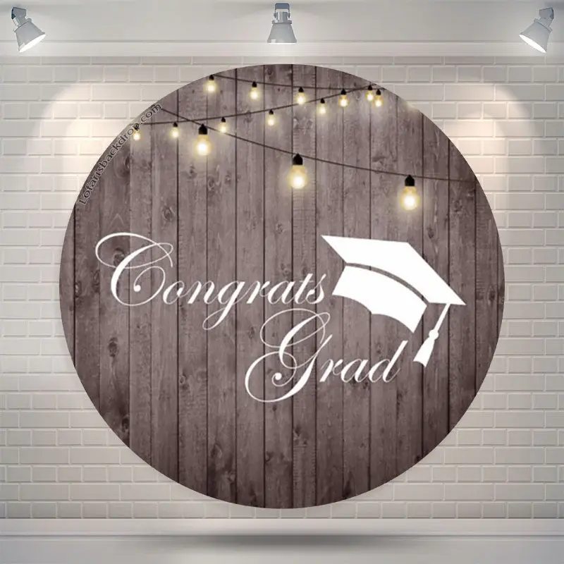 Aperturee Vertical Wooden Lights Circle Congrats Grad Backdrop | Custom Graduation Backdrop | Graduation Photo Backdrop | Gra...
