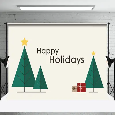 Aperturee Simple Green Pine Trees Gift Happy Holidays Backdrop - Aperturee