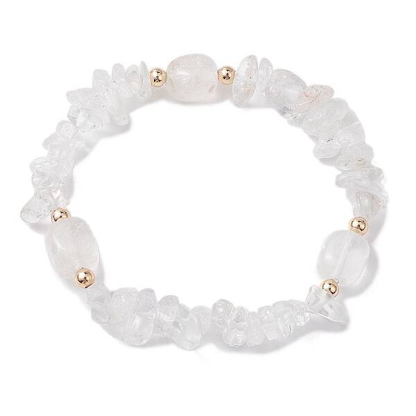Natural Quartz Crystal Chip & Cuboid Rock Crystal Beaded Stretch Bracelets for Women