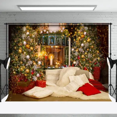 Aperturee Candle Light Glitter Fireplace Christmas Backdrop - Aperturee