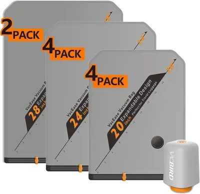 VACBIRD New Vacuum Packing Pump Storage Bags 5Kpa Compression Hands-Free Cordless Rechargeable Lightweight Portable Transpare...