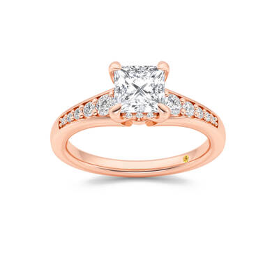 Bloom Tapered Pavé Set Hidden Halo Princess Cut Lab Grown Diamond Engagement Ring | 14K Rose Gold 2 7/8 CT. TW.