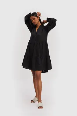 V-neck Tiered Dress in Black | Color: Black | Size: M