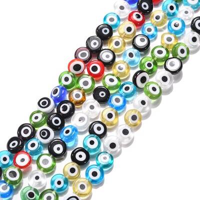 Handmade Evil Eye Lampwork Flat Round Bead Strands