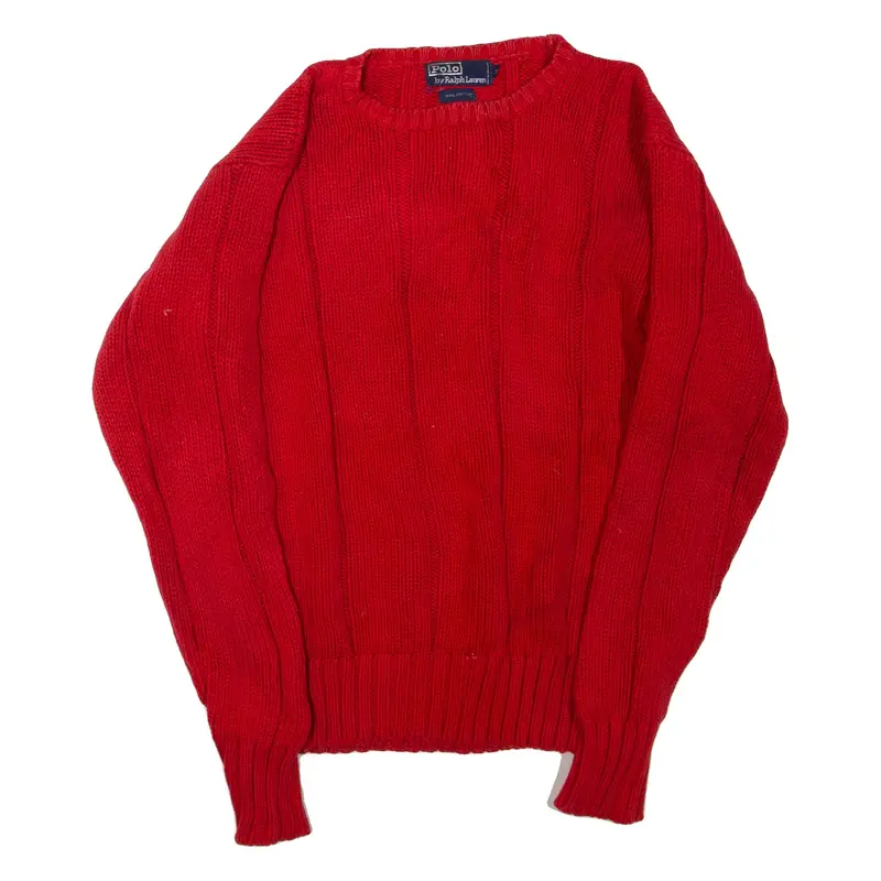 POLO RALPH LAUREN Mens Heavy Knit Jumper Red Chunky Knit M
