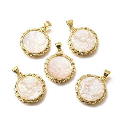 Brass with Natural Shell Carved Pendants