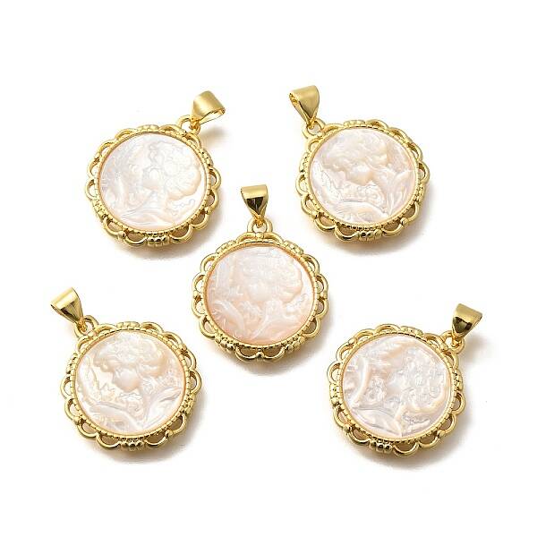 Brass with Natural Shell Carved Pendants