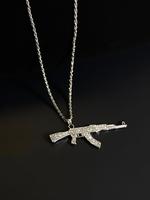 Rhinestone Decorated Submachine Gun Shaped Pendant Chain Necklace for Men, Hip Hop Punk Statement Necklace for Party, Dail...