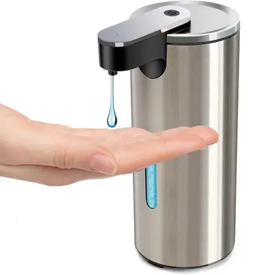 Stainless Automatic Soap Dispenser, 1 Count Battery Operated Electric Sensor Hand Free Liquid Soap Dispenser with 3 Adjustabl...