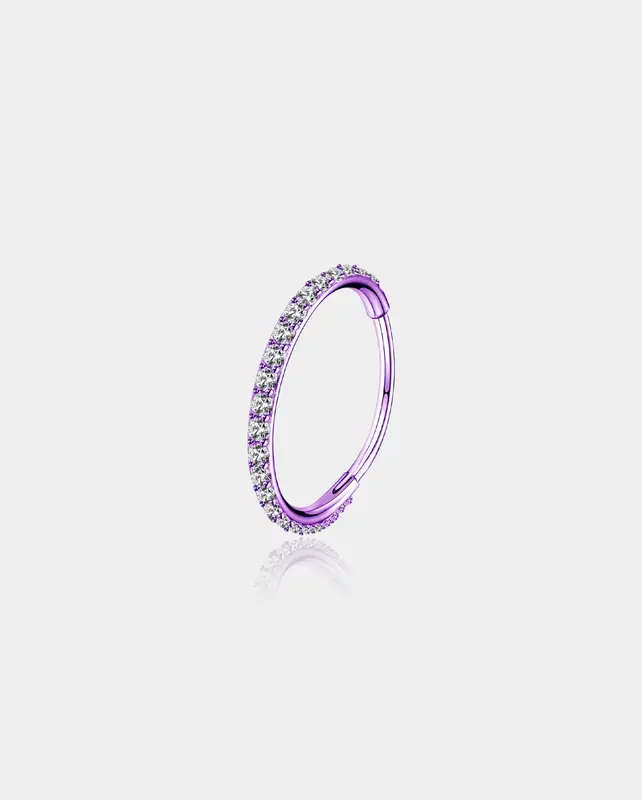 20G CZ Colorful Hinged Segment Nose Ring - Purple / 7mm