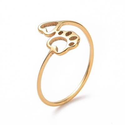 Ion Plating(IP) 201 Stainless Steel Paw Print and Heart Finger Ring