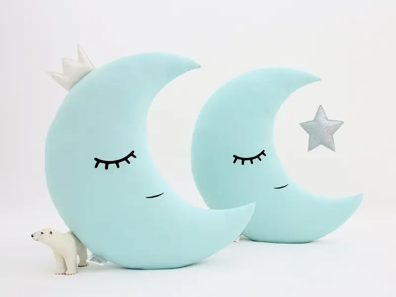 Mint Crescent Moon Pillow with Crown or Star