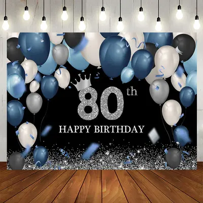Aperturee Blue Silver Balloons 80Th Birthday Backdrop