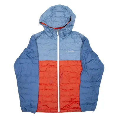 COLUMBIA Mens Puffer Jacket Blue Hooded Colourblock XL