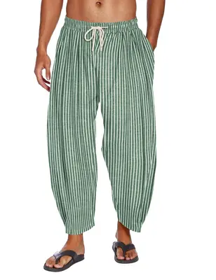 Loose Yoga Pants with Pockets (US Only), Green Stripe / M