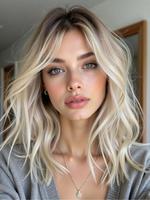 20 Inch Long Blonde Wigs for Women, Gorgeous Fluffy Synthetic Fiber Wigs with Curtain Bangs, Synthetic Full Machine Wigs for...