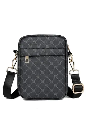 Men's Casual Geometric Pattern Zipper Crossbody Bag, Fashion PU Leather Shoulder Bag for Daily Used, Casual Trendy Versatile ...