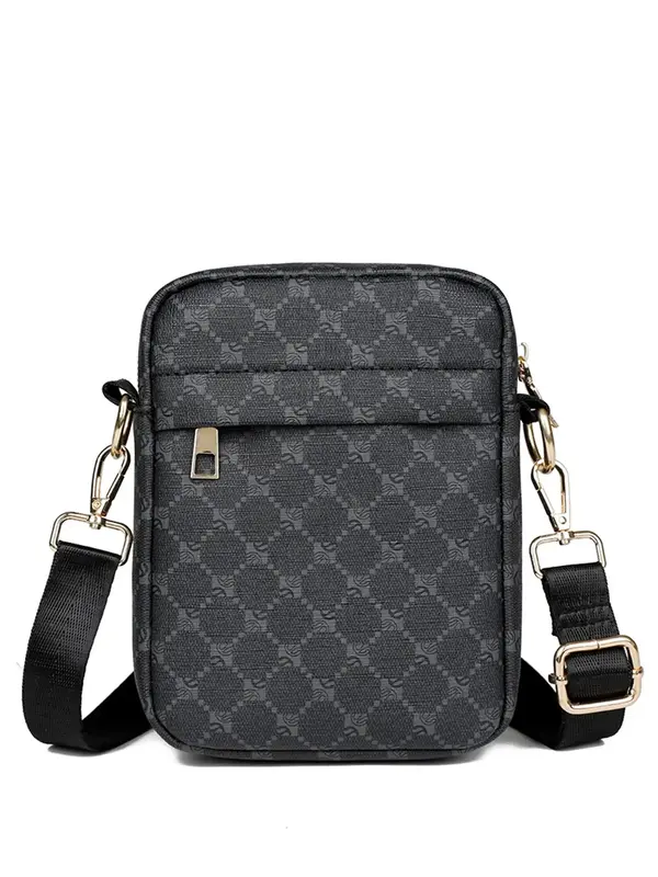 Men's Casual Geometric Pattern Zipper Crossbody Bag, Fashion PU Leather Shoulder Bag for Daily Used, Casual Trendy Versatile ...