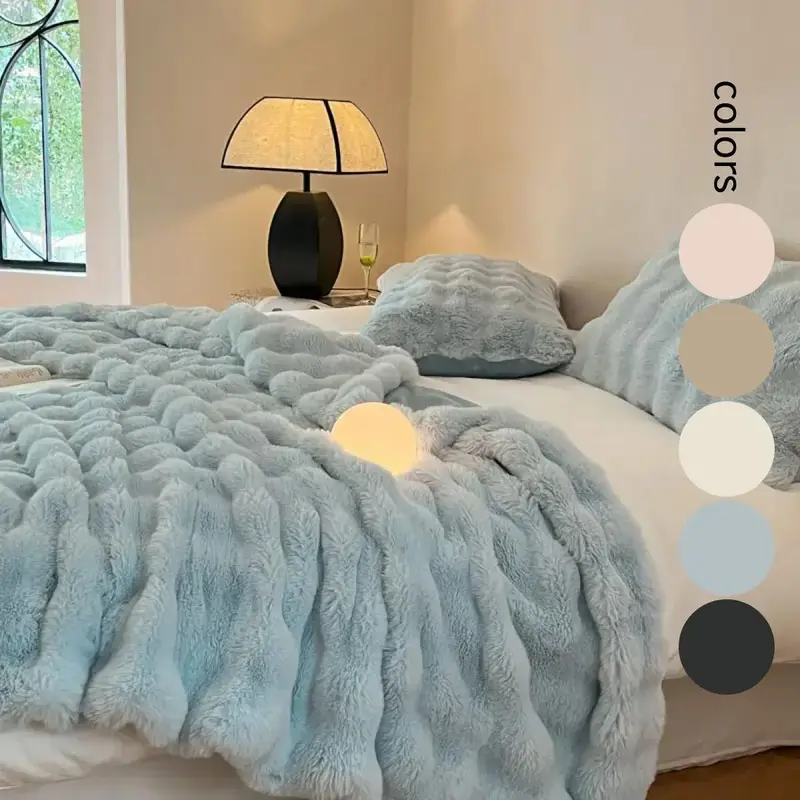 Faux Rabbit Fur Blanket, 1 Count Soft Air-conditioned Room Flannel Throw, Lightweight Warm Nap Blanket for Home & Office, Lig...