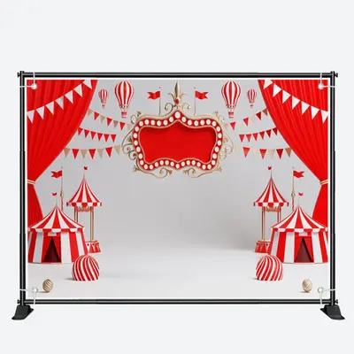 Red White Circus Tent Flag Happy Birthday Backdrop - Aperturee