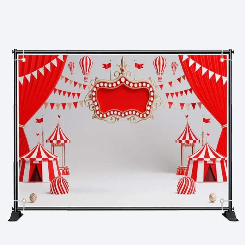 Red White Circus Tent Flag Happy Birthday Backdrop - Aperturee