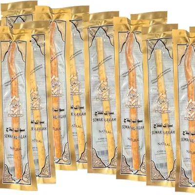(10 Pack) THIN Sewak Al-Falah Miswak Natural Toothbrush Sticks Oral Daily Comfort (Indvidually Wrapped)