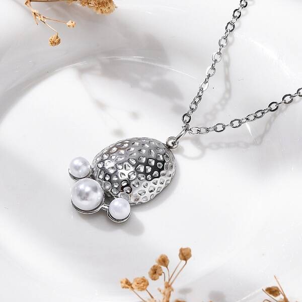 Anti-Tarnish 304 Stainless Steel & Plastic Pearl Paw Print Pendant Cable Chain Necklaces for Women